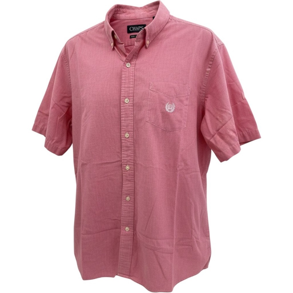 Chaps Mens Red Gingham Short Sleeve Button Down Shirt Easy‎ Care Large